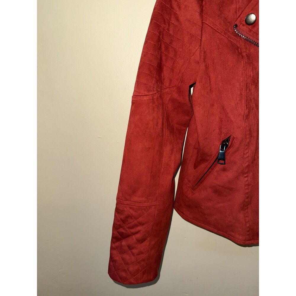 No.11 Los Angeles Red Faux Suede Moto Jacket Small Quilted Asymmetric Zip - Picture 4 of 7